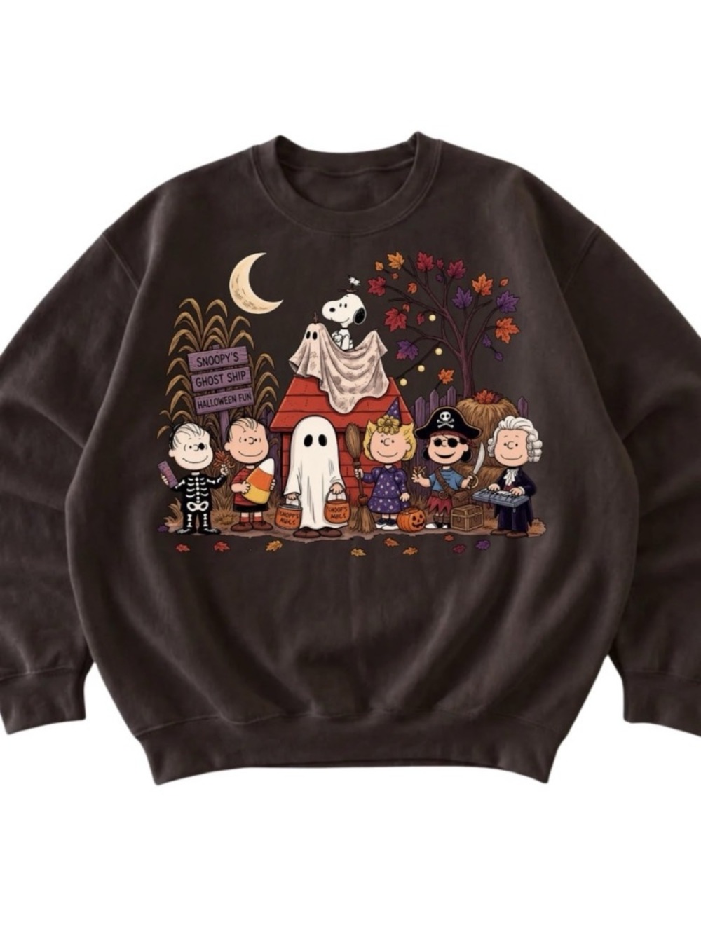 Dark Chocolate Peanuts Halloween Graphic Crewneck Sweatshirt